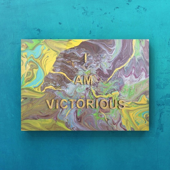 I am Victorious, Original, Acrylic, small size, flowing affirmation 3D Painting. - Picture 4 of 8